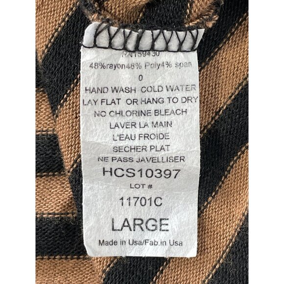 Elan Top Size Large Striped Long Sleeve Cinched Front Black Tan Stretch Knitted - Picture 5 of 7